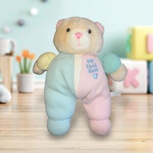 Vtg  Kid's Gifts My First Bear Pastel Waffle weave thermal knit pink blue yellow